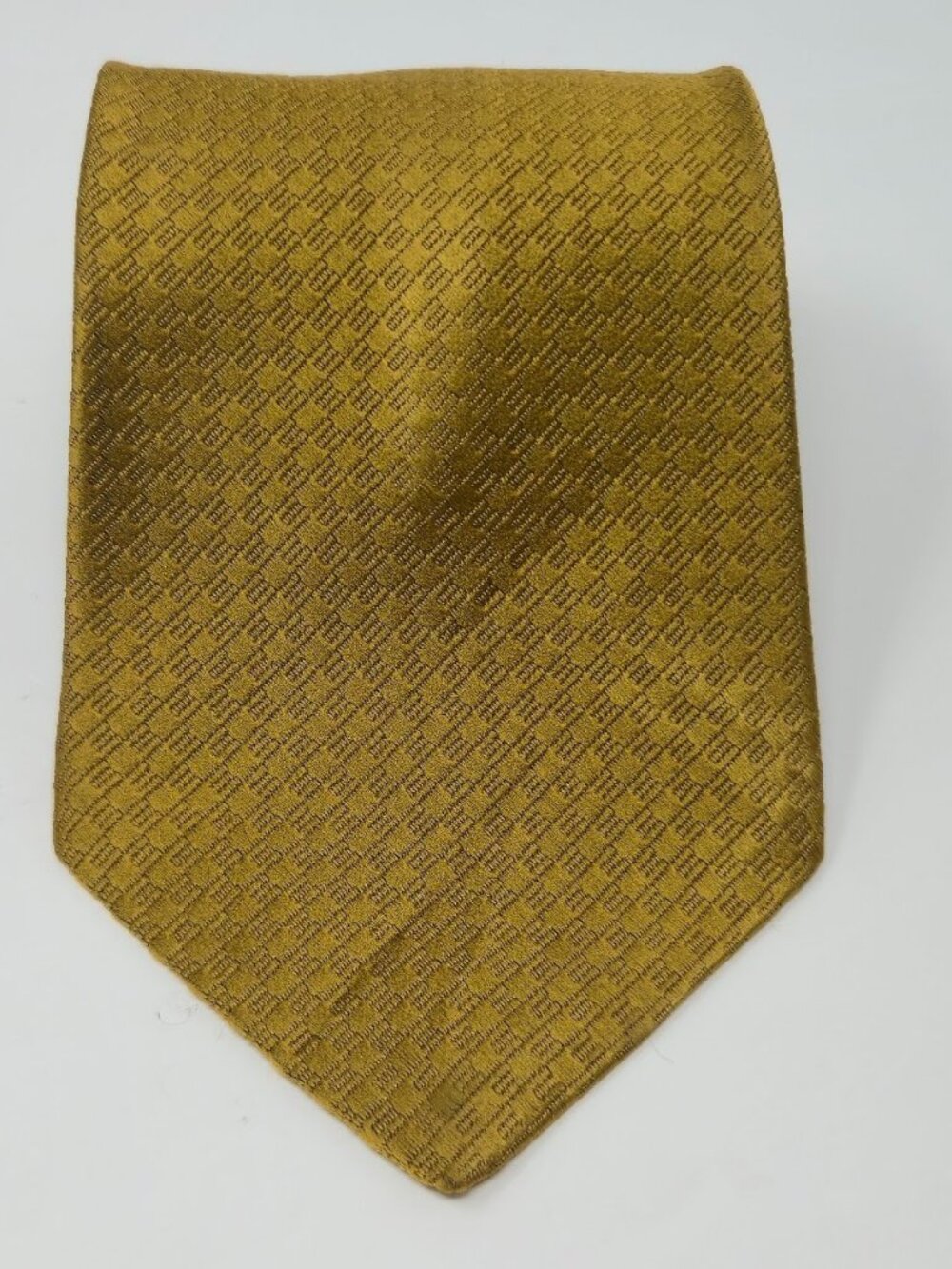VTG Sears Men's Tie Mustard Gold Geometric Checkered 70s Retro 4" Wide Acetate